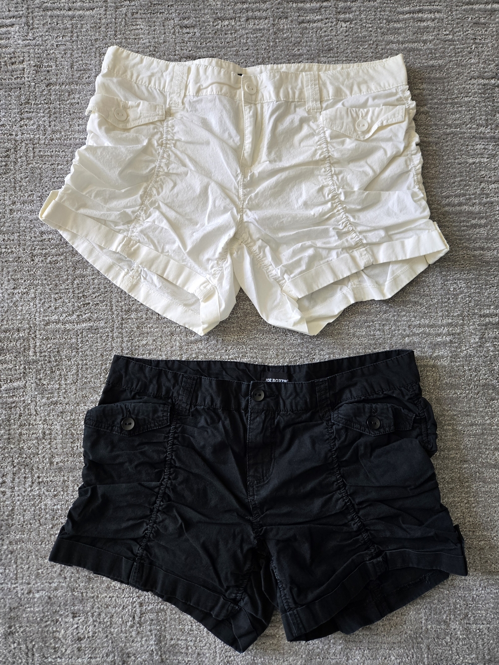 Joe Boxer White and Black Ruffle-Trim Cargo Shorts Duo